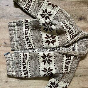 Vintage Cowichan  Full Zip 100% Pure Heavy Wool Sweater-